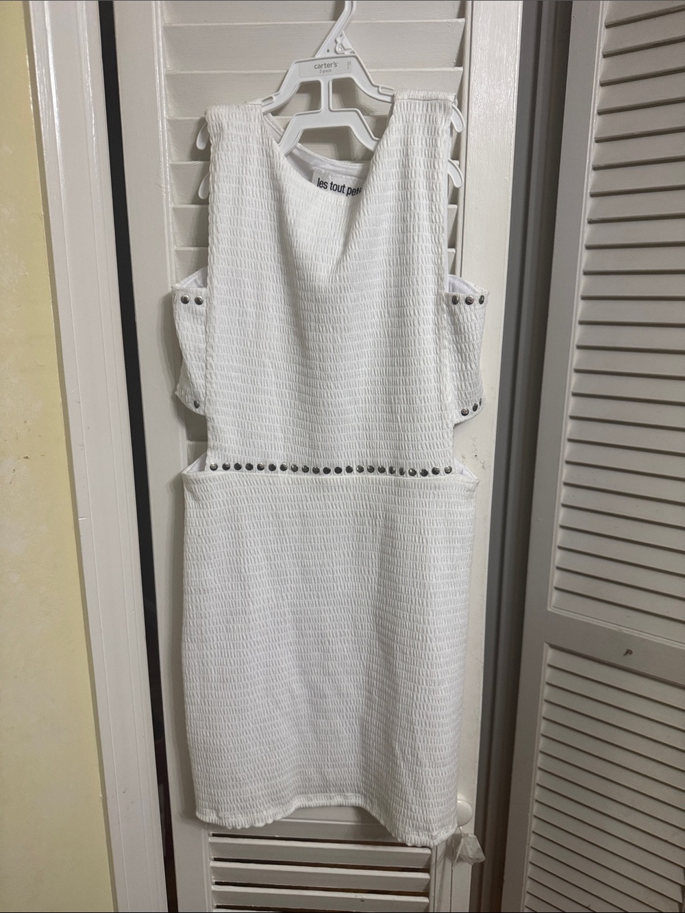 Les Tout Petits White Textured Cutout Mini Dress